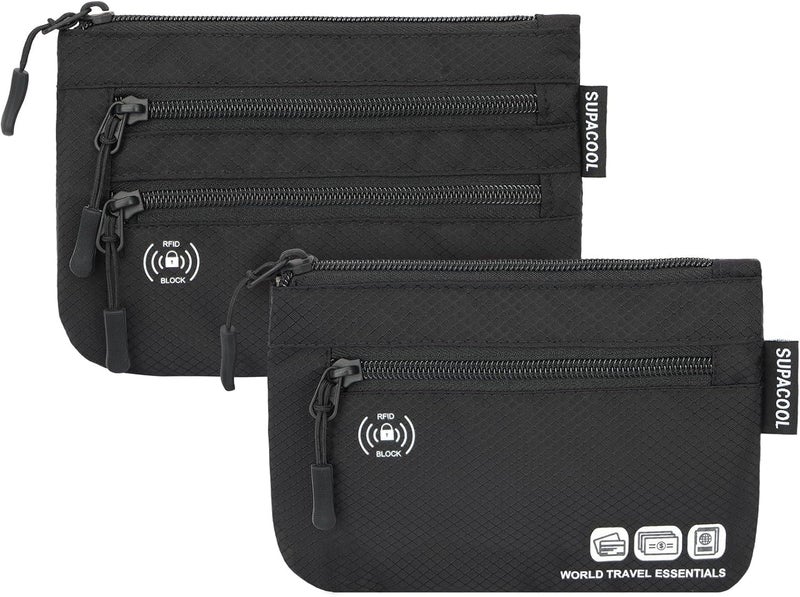 SUPACOOL Passport Holder Bag, Travel Wallet for Men Women Family, Passport Pouch, Card Holder Organizer, RFID Blocking, Two-piece Set(Black) - Image 1